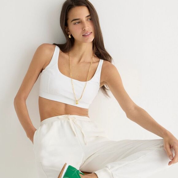 J. Crew CloudStretch Scoopneck Sports Bra in White - Picture 1 of 7
